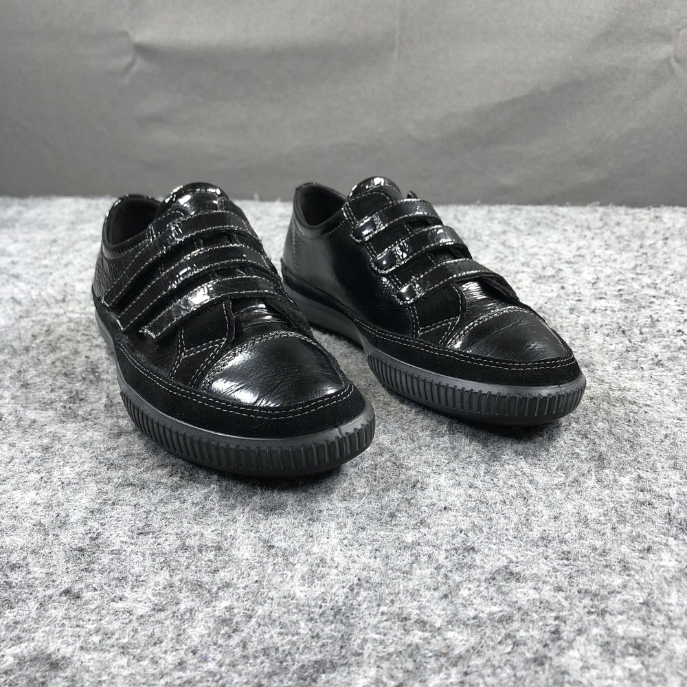 Ecco Shoes Womens Size 6.5 37 Black Patent Leather Hook & Loop Comfort Sneakers